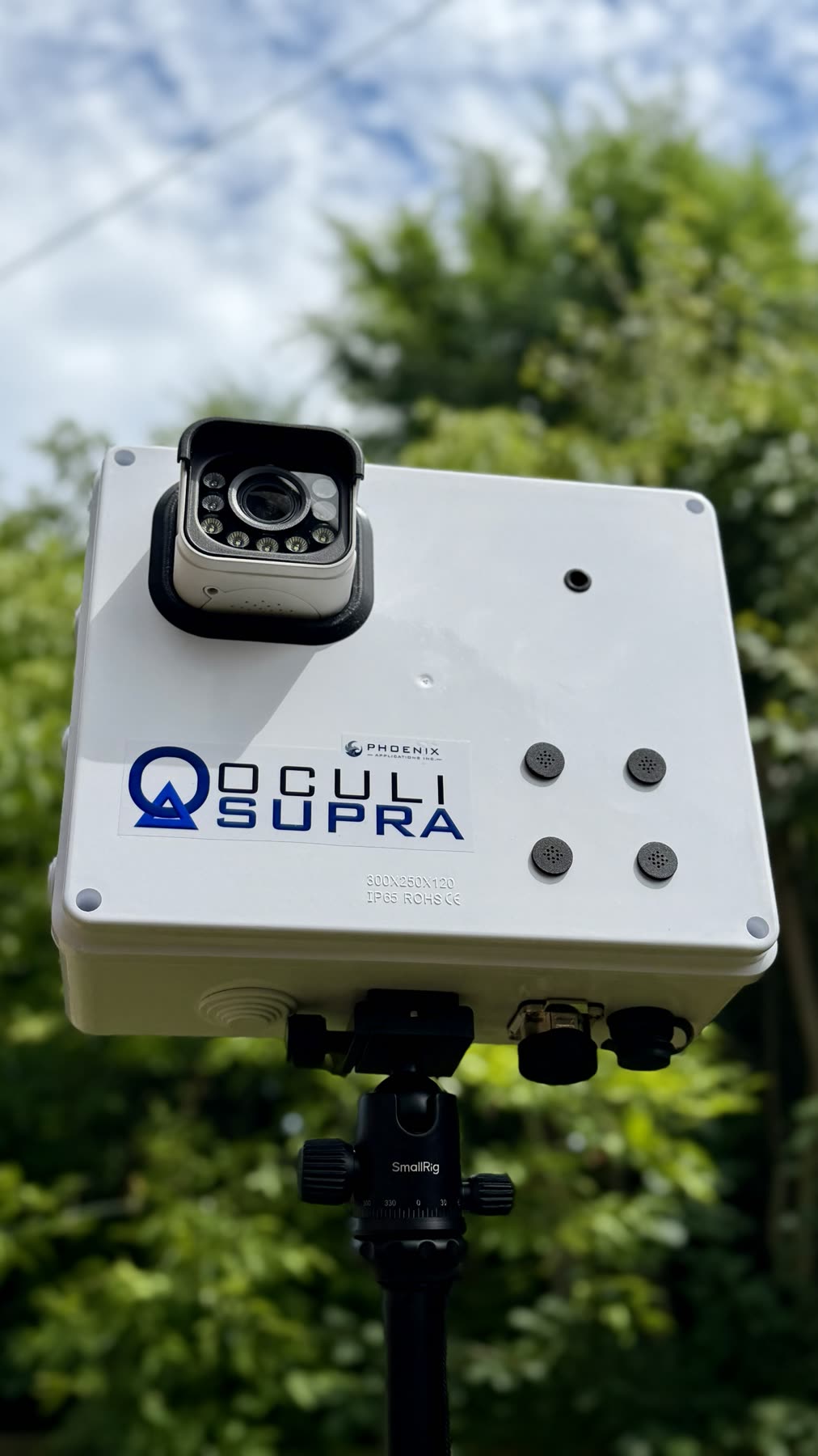 OculiSupra node on a tripod, optical head and acoustic ports visible